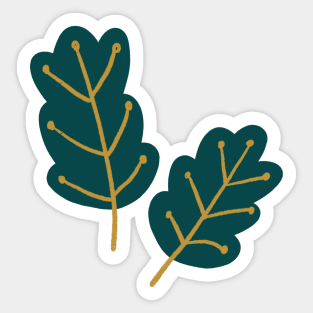 Oak leaves composition, green and yellow color. Sticker